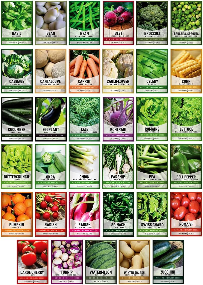 Gardeners Basics Survival Vegetable Seeds Garden Kit Over 16,000 Seeds Non-GMO and Heirloom, Great