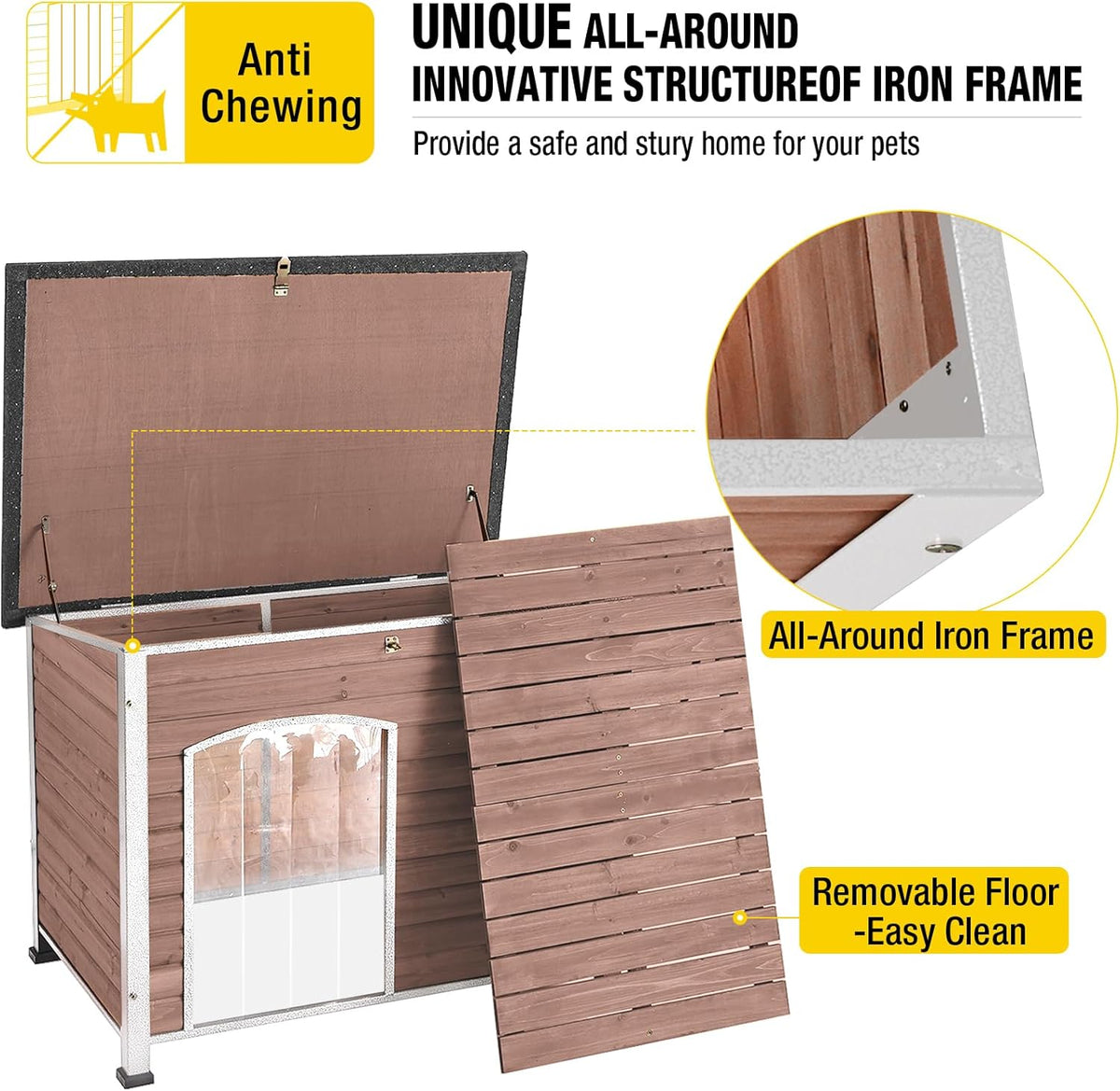 Dog House Outdoor & Indoor Wooden Dog Kennel for Winter with Raised Feet Weatherproof for Small &