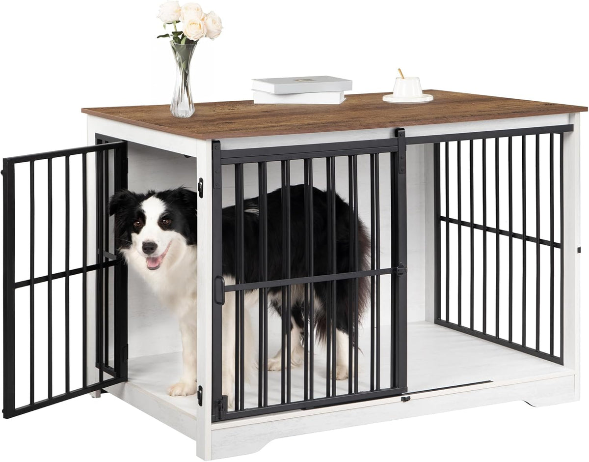XL Large Dog Crate Furniture, 44.1" Indoor Dog Kennel Furniture with Barn Door, Wooden Tall Dog