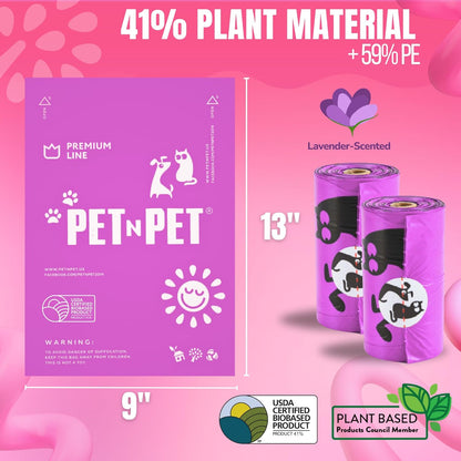 Pet N Pet Poop Bags for Dogs, 288 Counts Lavender Scented Dog Poop Bags Rolls with Leash Dispenser
