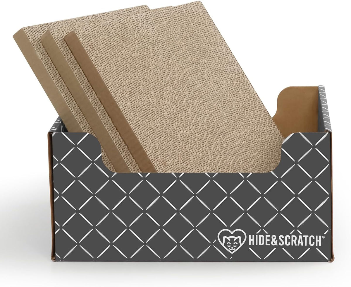 HIDE & SCRATCH Cat Scratcher Box and Cat Bed with Refillable Double-Sided Cardboard Scratch Pad for