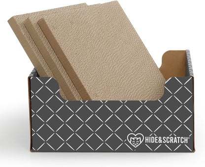 HIDE & SCRATCH Cat Scratcher Box and Cat Bed with Refillable Double-Sided Cardboard Scratch Pad for