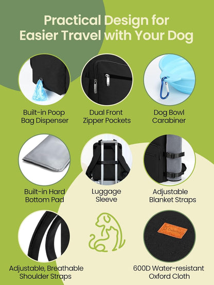 Dog Travel Bag, 25L Airline Approved Dog Travel Backpack for Pet Travel Accessories with 2 Food