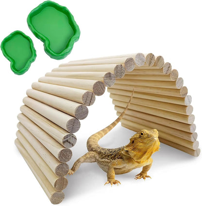 Hamiledyi 15.66 x 7.8 inch Wooden Reptile Hideout, Bearded Dragon Bendy Bridge, Reptiles Hide Cave