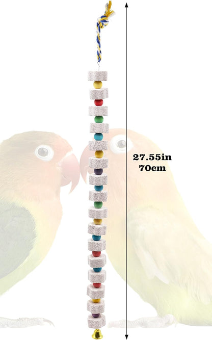 2 Pack 27 Inches Extra Long Bird Chewing Toy, Parrot Beak Grinding Calcium Stone with Bells, Bird