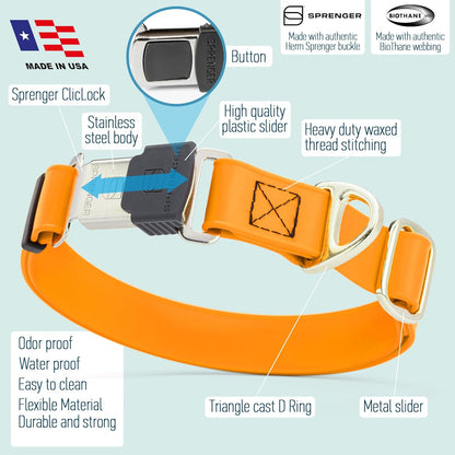 Dogline Biothane Waterproof Dog Collar with Herm Sprenger Black Stainless Steel Quick Release