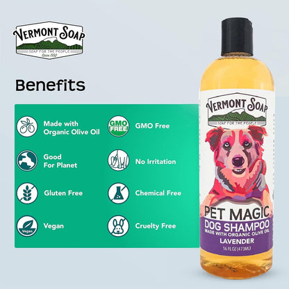 VERMONT SOAP Organics Pet Shampoo - Infused with Organic & Natural Olive Oil, Coconut & Aloe Vera