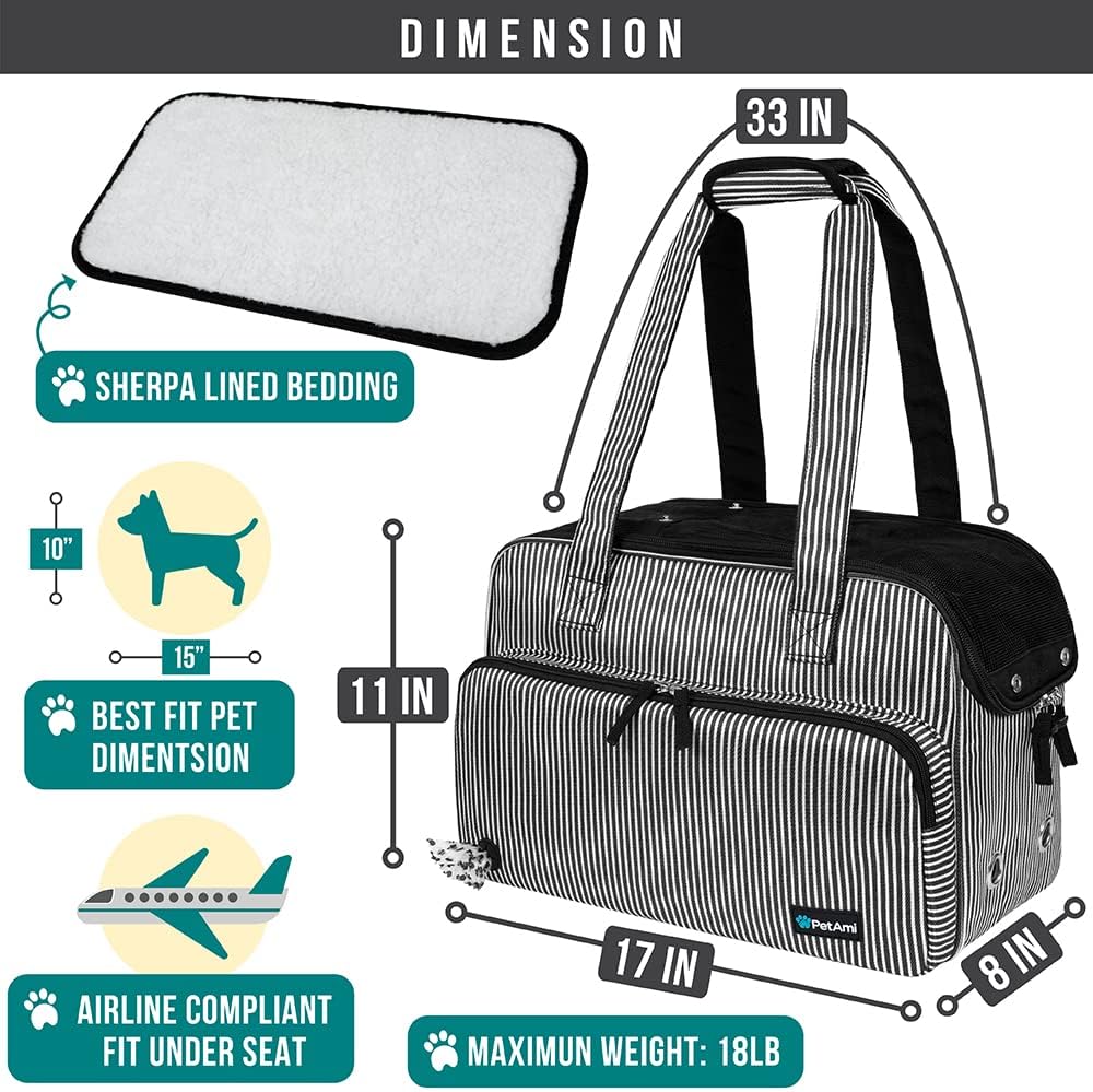 PetAmi Small Dog Purse Carrier, Soft-Sided Pet Carrier Bag with Pockets, Portable Puppy Cat Travel