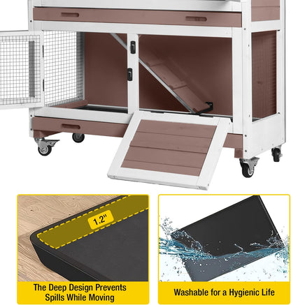 AIVITUVIN Wooden Rabbit Hutch Indoor Outdoor Rabbit Cage with Two Removable Trays Bunny Cage on