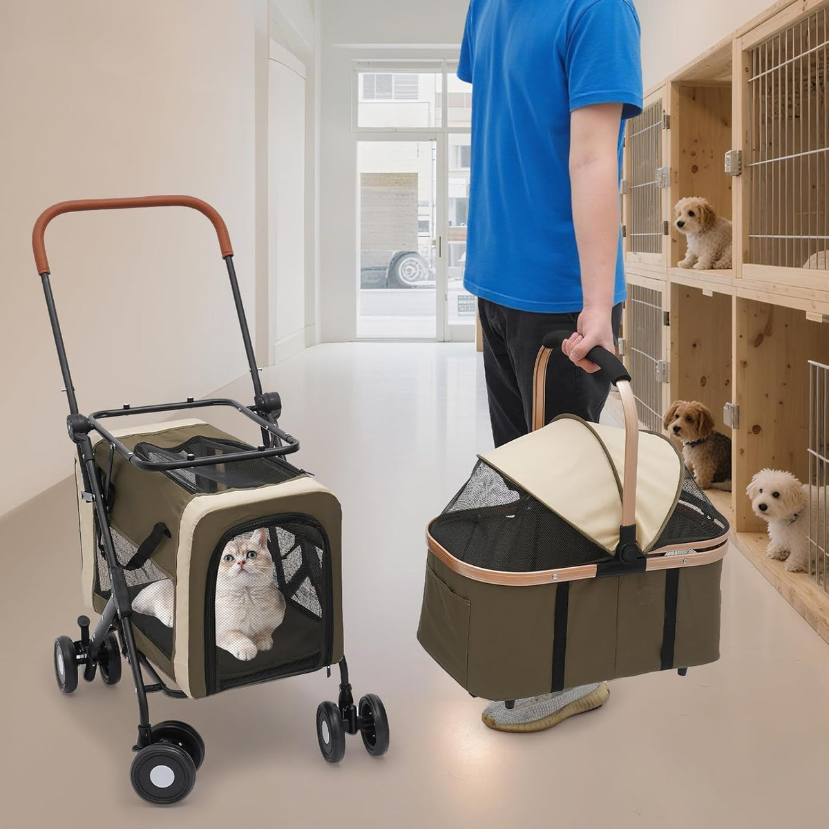 Foldable Pet Stroller for Small & Medium Dogs, Double Dog & Cat Stroller with 3-in-1 Travel System