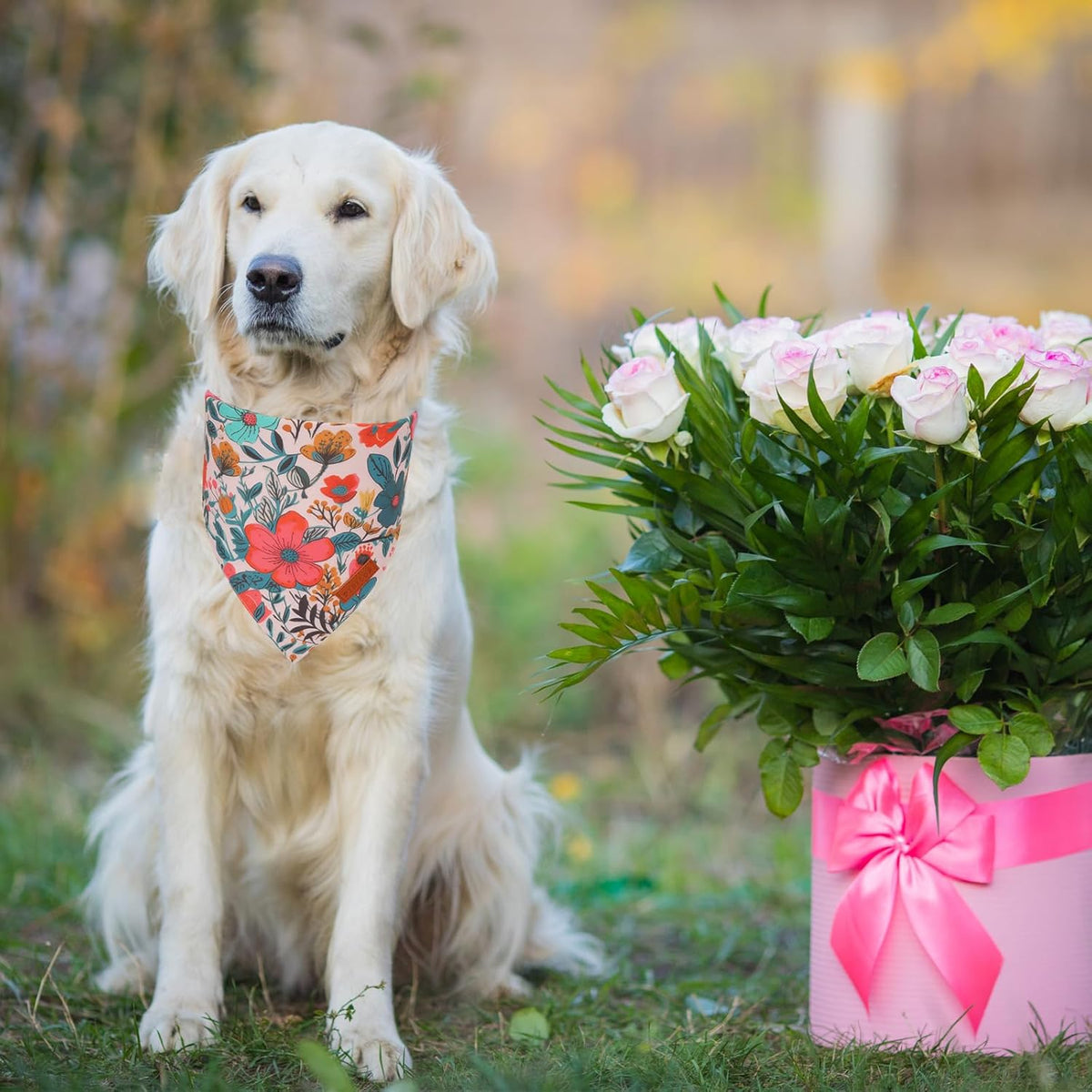 PTDECOR Flower Dog Bandana,2 Pcs Floral Reversible Dog Scarf, Multi Size, Triangle Pet Bandanas for