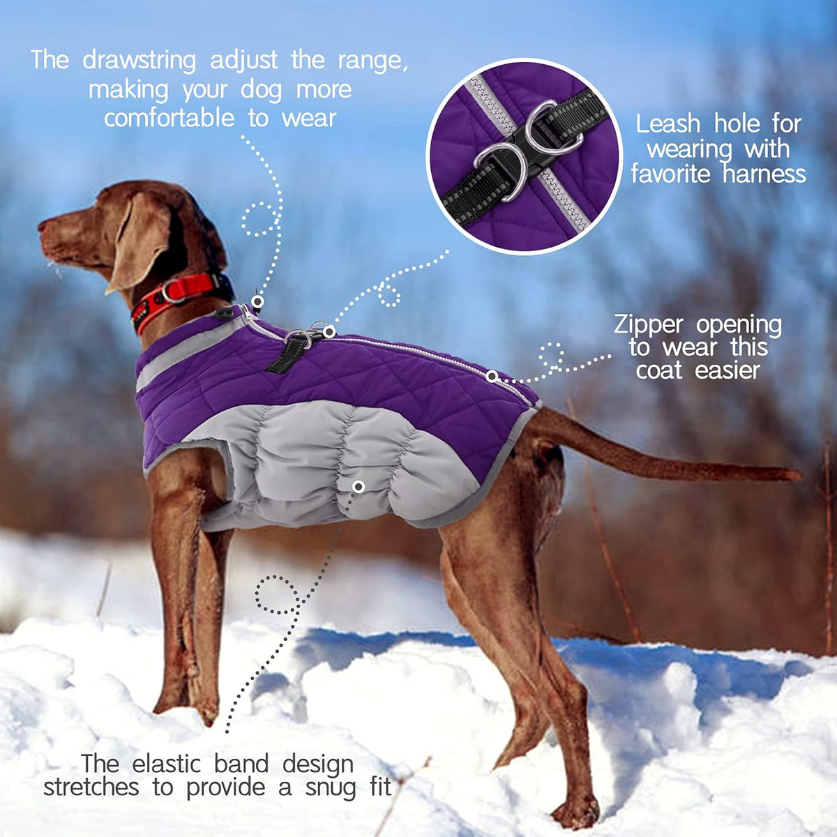 FUAMEY Dog Coat for Large Dogs,Waterproof Dog Winter Jacket with Harness Built in Puppy Cold