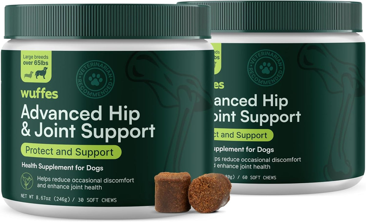 Wuffes Advanced Dog Hip and Joint Supplement with Glucosamine, Chondroitin, Omega 3, MSM, and Green