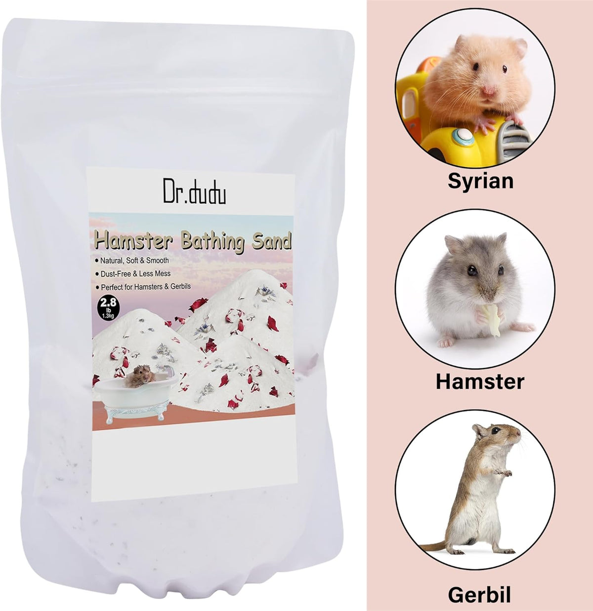 DR.DUDU Hamster Bath Sand, 2.8lb Dust Free Desert Sand or Potty Litter Sand for Hamster Chinchillas
