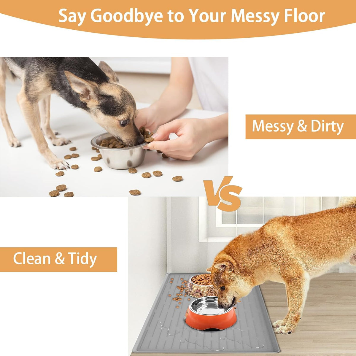 24" x 16" Dog Food Mat, Silicone Pet Mats for Food and Water, Nonslip Pet Feeding Mats for Floors