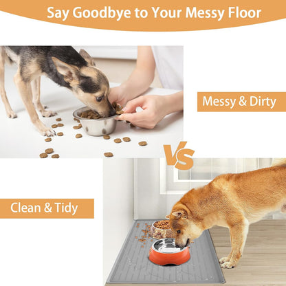 24" x 16" Dog Food Mat, Silicone Pet Mats for Food and Water, Nonslip Pet Feeding Mats for Floors