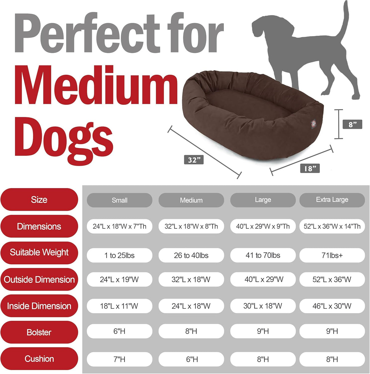 Majestic Pet 32 Inch Suede Shredded Memory Foam Mix Calming Medium Dog Bed Washable 32x23x7 (Inch)