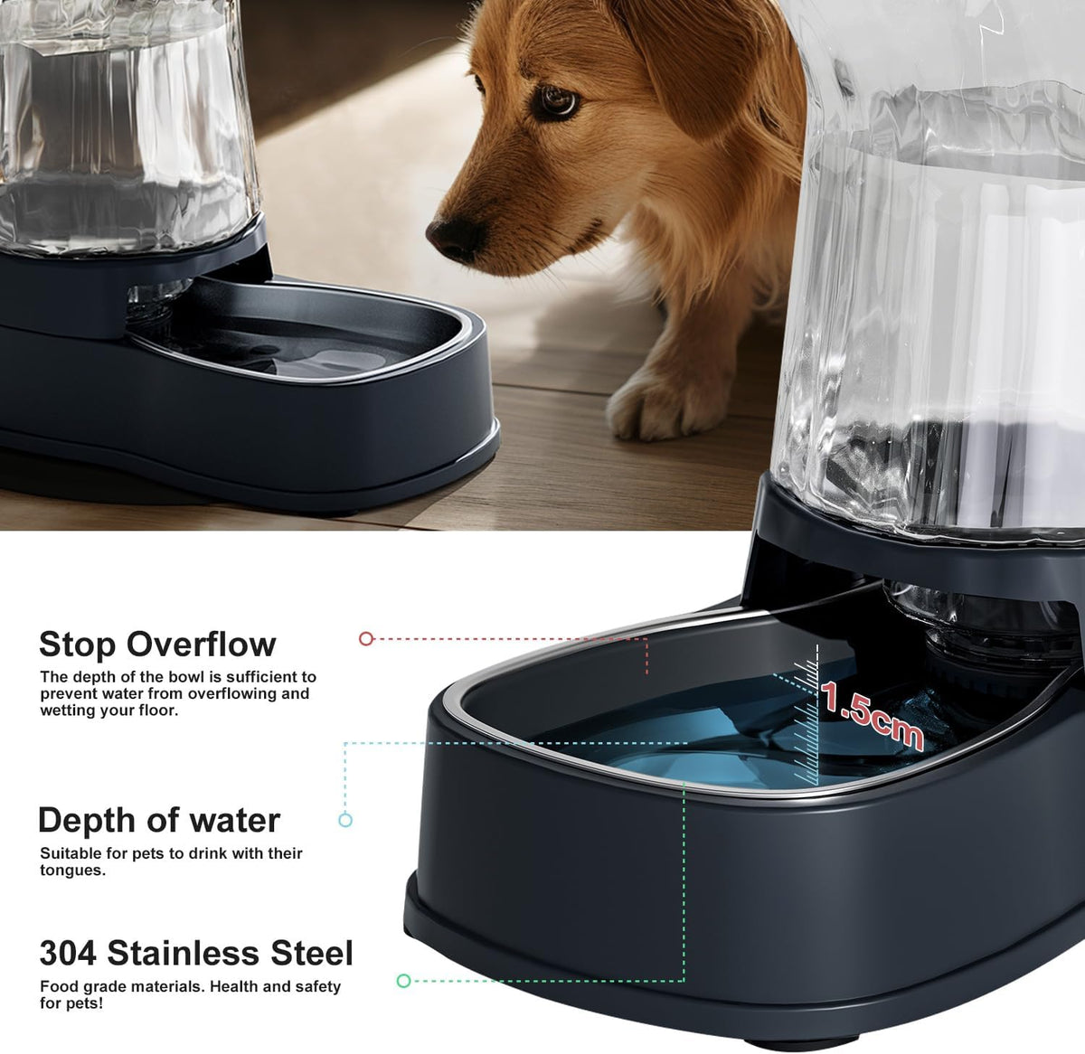 Gardner Pet Automatic Dog Water Dispenser Gravity Stainless Steel Water Waterer Feeder, 100%