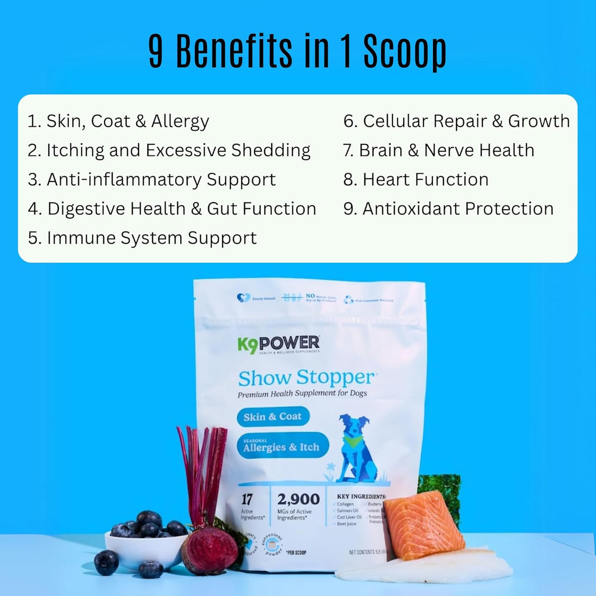 K9 Power Show Stopper for Dogs 1lb – Boosts Coat Shine & Promotes Healthy Skin Tone - Strengthens