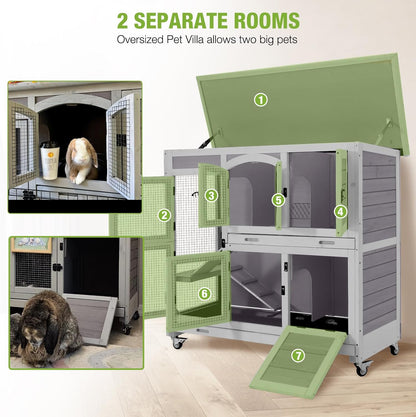 GUTINNEEN Large Rabbit Hutch Indoor with Chew-Proof Ramp, 47" Wooden Bunny Cage Guinea Pig Cages