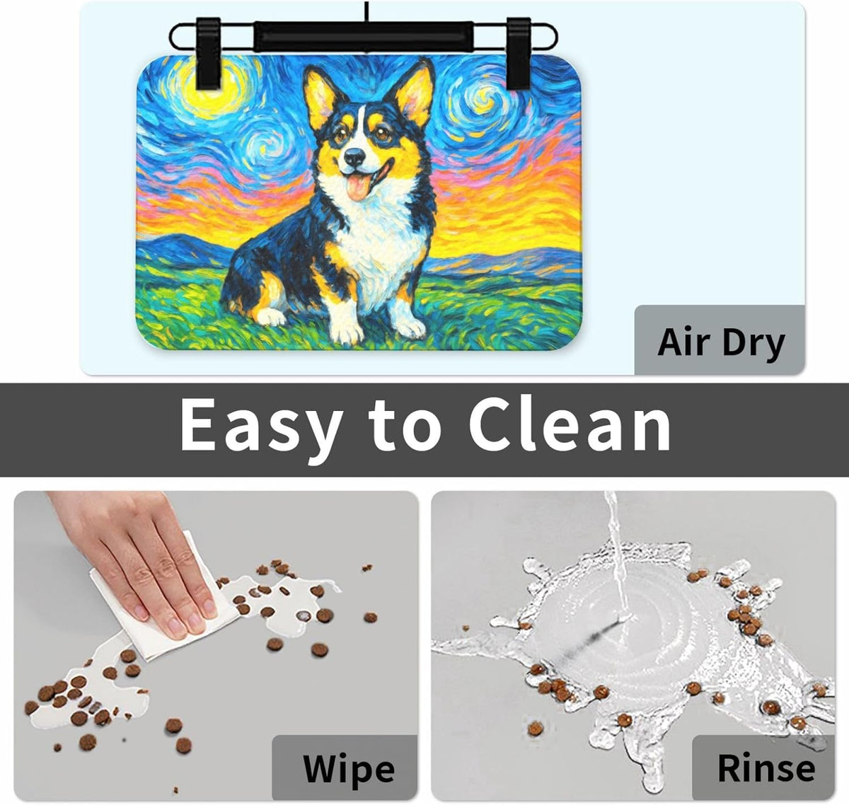 Starry Night Tri Color Dog Dog Food Mat Absorbent Bowl Mats No Stains Quick Dry Waterproof Pet Cat