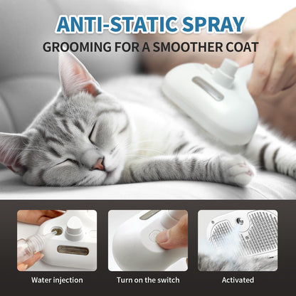 3 In 1 Self Cleaning Steamy Pet Brush - Anti-Static, Grooming Tool for Long and Short Hair Pets