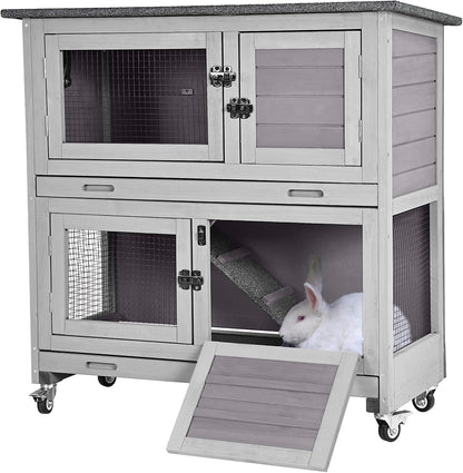 Rabbit Hutch Outdoor Indoor Bunny Cage 2 with Large Pull-Out Trays 2 Story Guinea Pig Cage on
