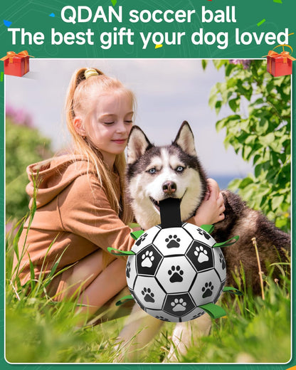 QDAN Soccer Ball with Straps - Durable Giant Dogs Balls, Outdoor, Herding, Floating, Birthday (10