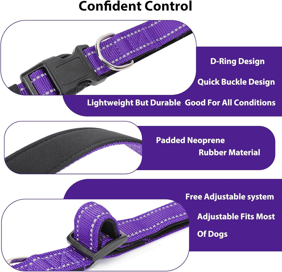 Reflective Dog Collar Padded with Soft Neoprene Breathable Quick Release Basic Dog Collars for