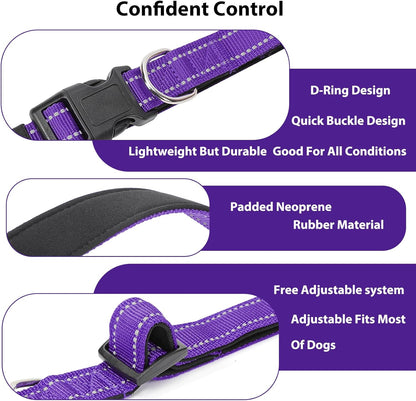 Reflective Dog Collar Padded with Soft Neoprene Breathable Quick Release Basic Dog Collars for