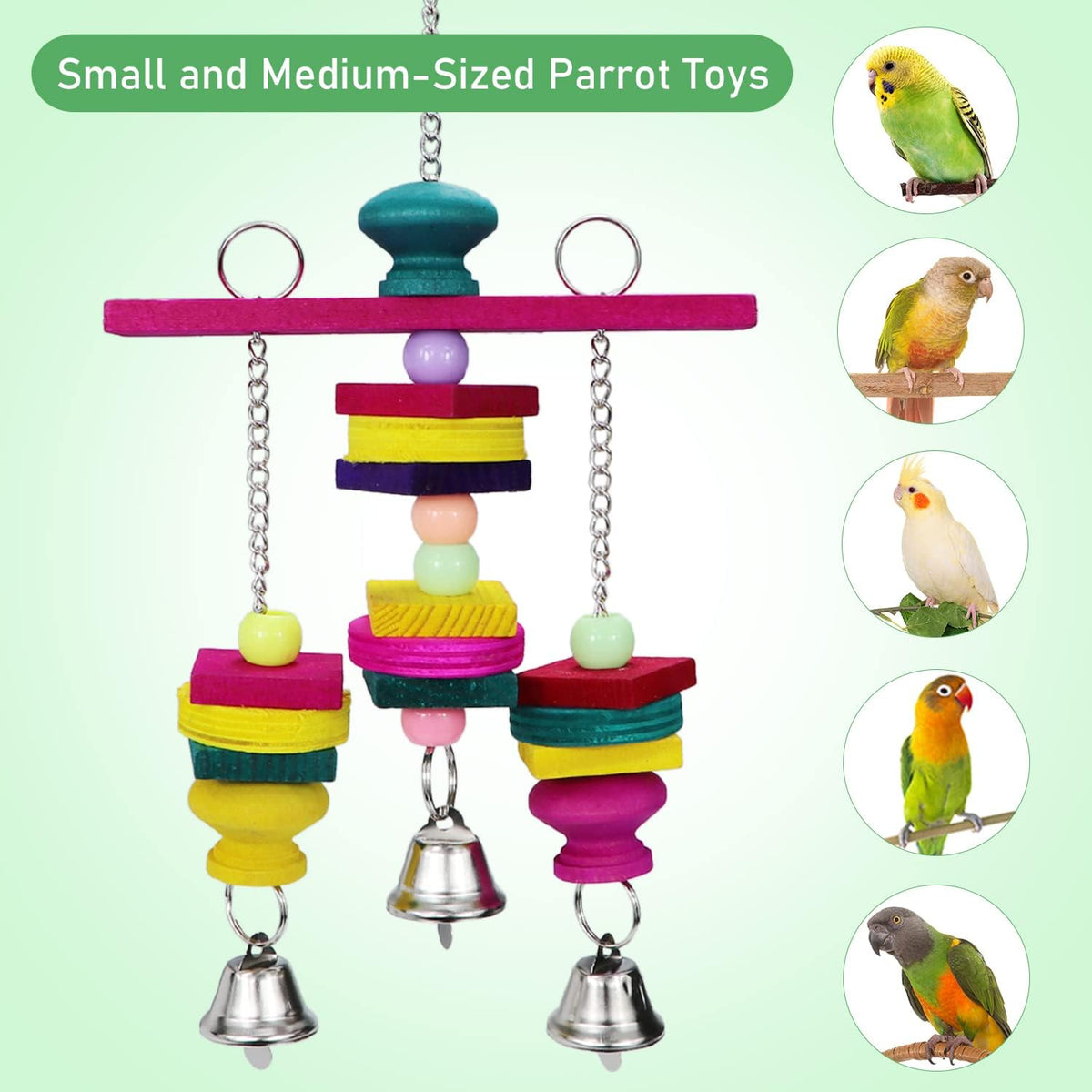 Litewoo Bird Parrot Parakeet Toys, Colorful Bite Wood Swing Toy for Small Medium Parakeet Cockatiel