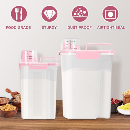 TBMax Rice Container 2 Pack, Airtight Cereal Container Oatmeal Storage with Easy-pouring Spout &