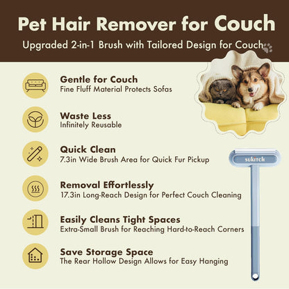 Pet Hair Remover for Couch, Grey, 17.3Inch, Durable, Reusable, Washable Lint Cleaner for Dog and
