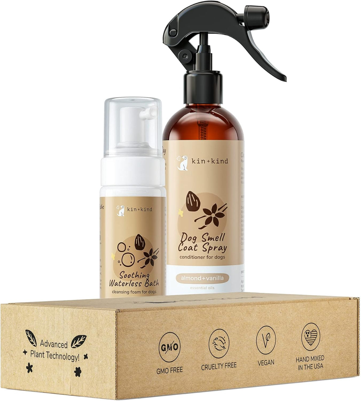kin+Kind Dry Shampoo and Deodorizing Spray Bundle- Waterless Dog Shampoo & Pet Odor Eliminator