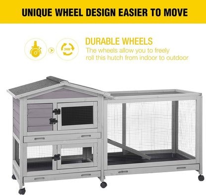 Aivituvin Rabbit Hutch Outdoor Rabbit Cage Indoor with Casters Bunny Cage Chikcen Coop for Small