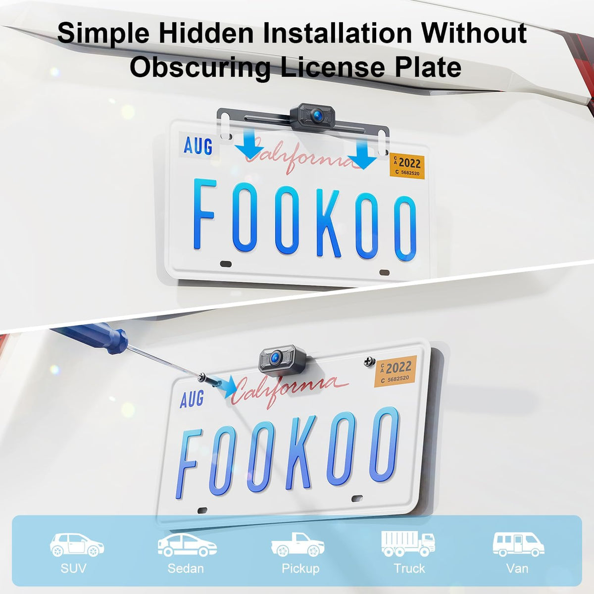 Fookoo HD 1080P 5-inch Wireless Backup Camera, 5" Split Screen Monitor Rear View Licence Plate