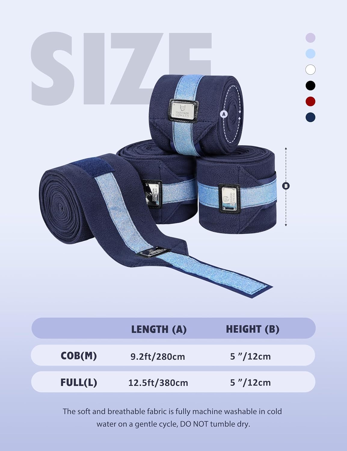 Harrison Howard Horse Polo Wraps Upgrade with Bling Leg Wraps for Horses 4-Pack Fleece Leg Wraps