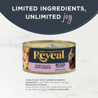 Reveal Natural Wet Cat Food, 24 Count, Grain Free, Limited Ingredient Canned Food for Cats, Tuna