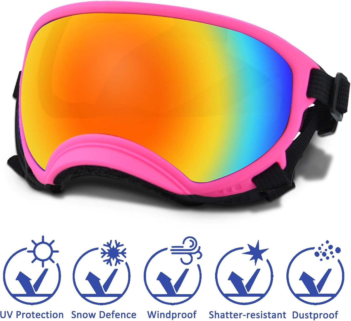 Winproof Large Dog Sunglasses with Adjustable Strap, UV Protection, Soft Goggles for Medium-Large