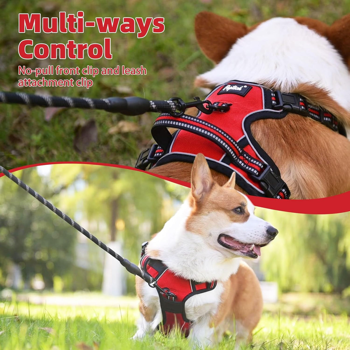 PUPTECK No Pull Dog Harness Medium Sized, Adjustable Reflective Dog Harness with Handle Easy