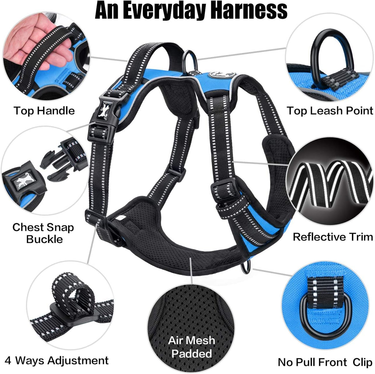 PoyPet No Pull Dog Harness, Reflective Comfortable Vest Harness with Front & Back 2 Leash