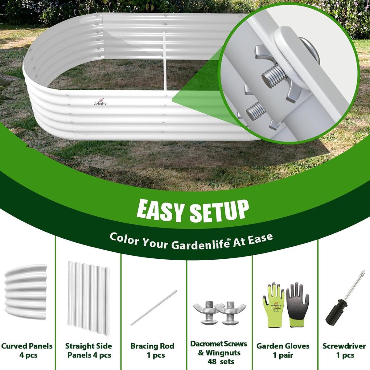 A ANLEOLIFE 6X2X1.5 ft Galvanized Raised Garden Beds Outdoor, Oval Round Metal Planter Box for