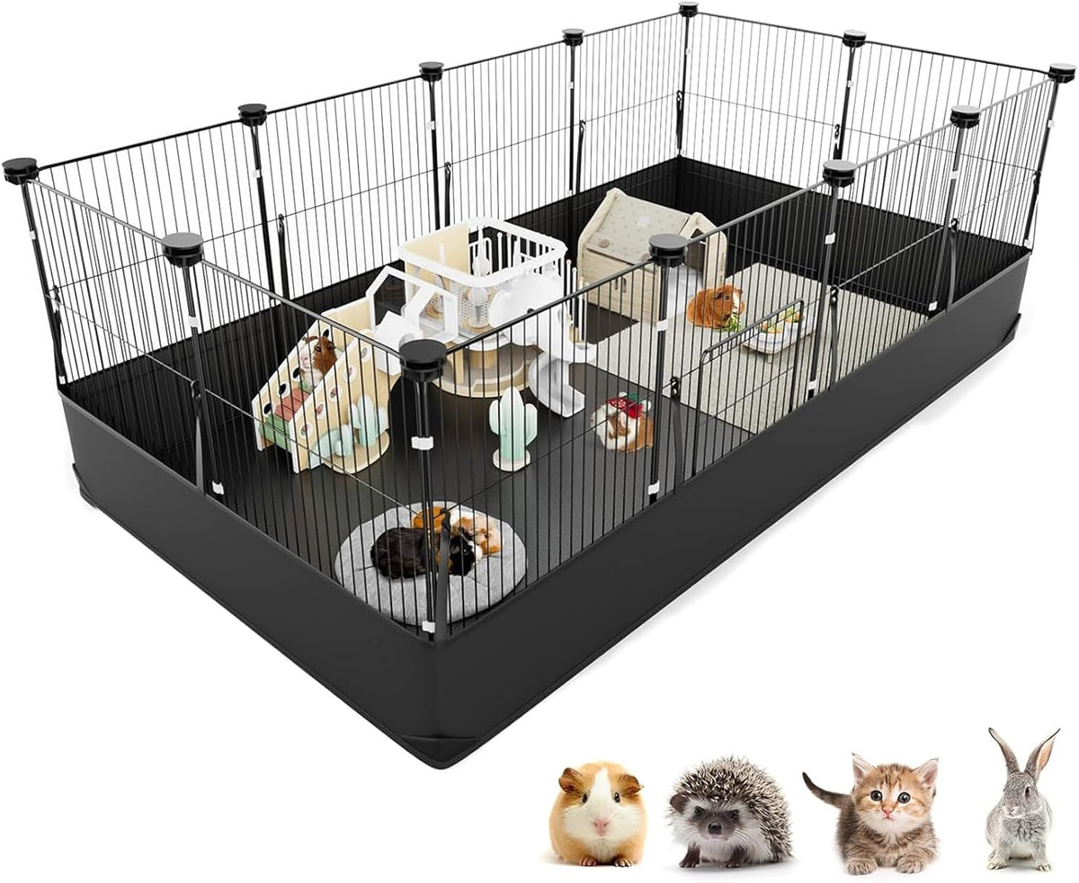 Tresbro Guinea Pig Cage with Waterproof PVC Bottom Liner & One-Hand Release Hook, Triple Fixing C&C