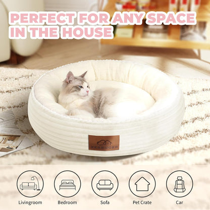 23in Cream Round Cat Dog Bed Gift for Large Medium Small Dogs Cats, Machine Washable Sleeping Sofa
