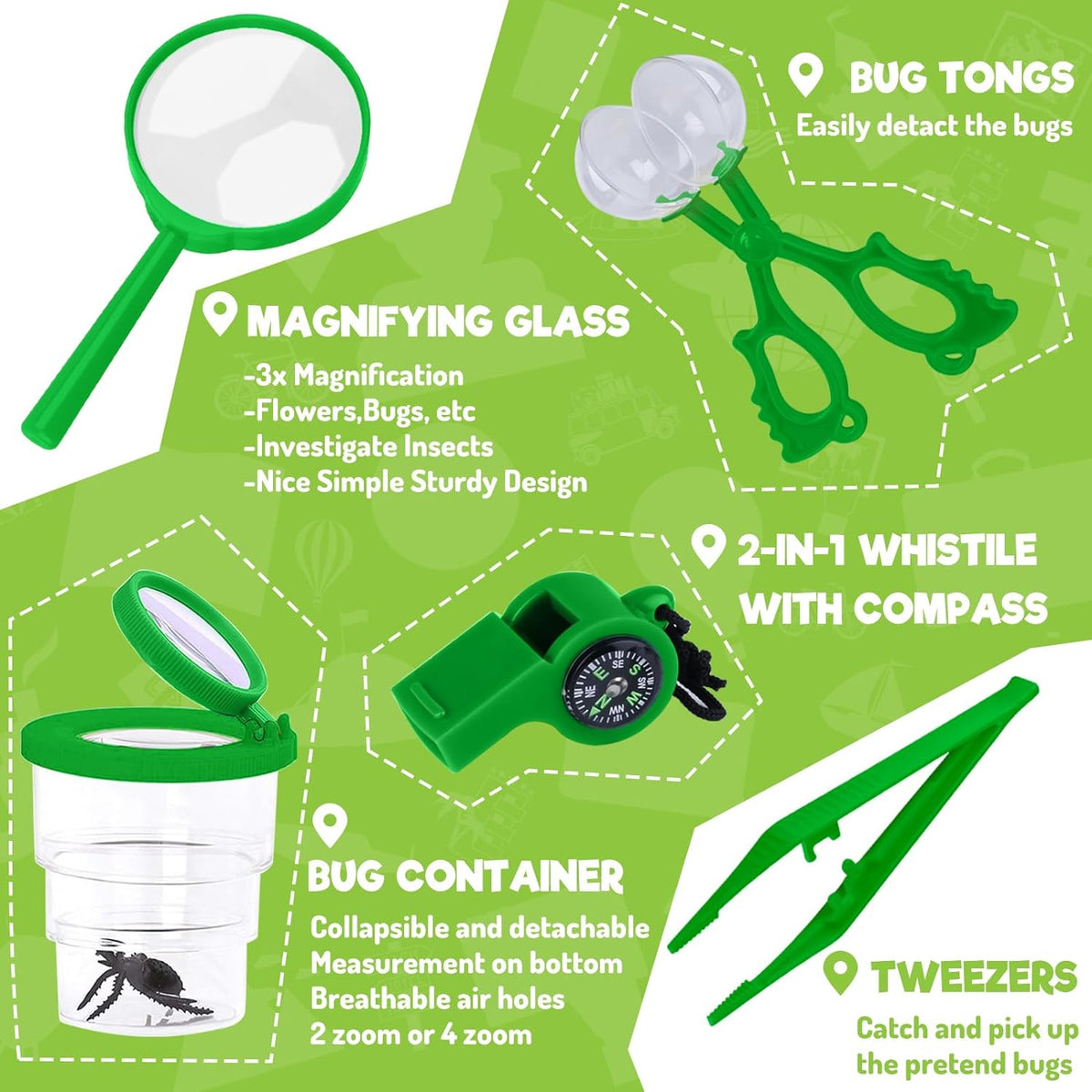 GINMIC Kids Explorer Kit & Bug Catching Kit, 16 Pcs Outdoor Exploration Safari Kit for Kids Camping