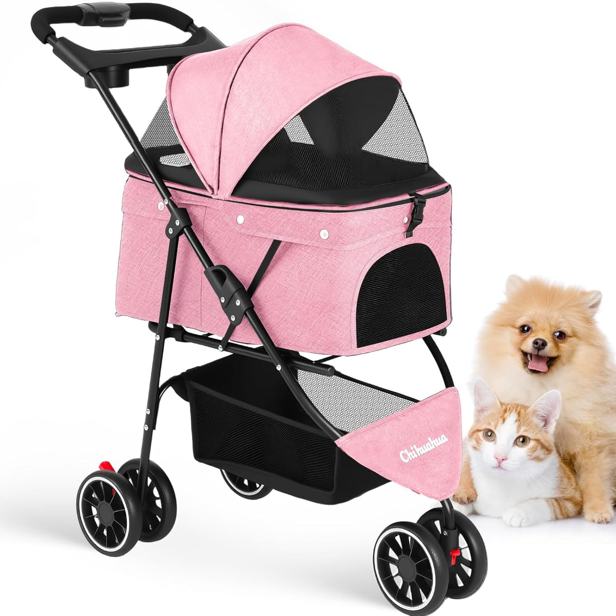 Pet Stroller,Dog Stroller for Small Medium Dogs Cats,3 Wheels,Foldable,with Breathable Mesh