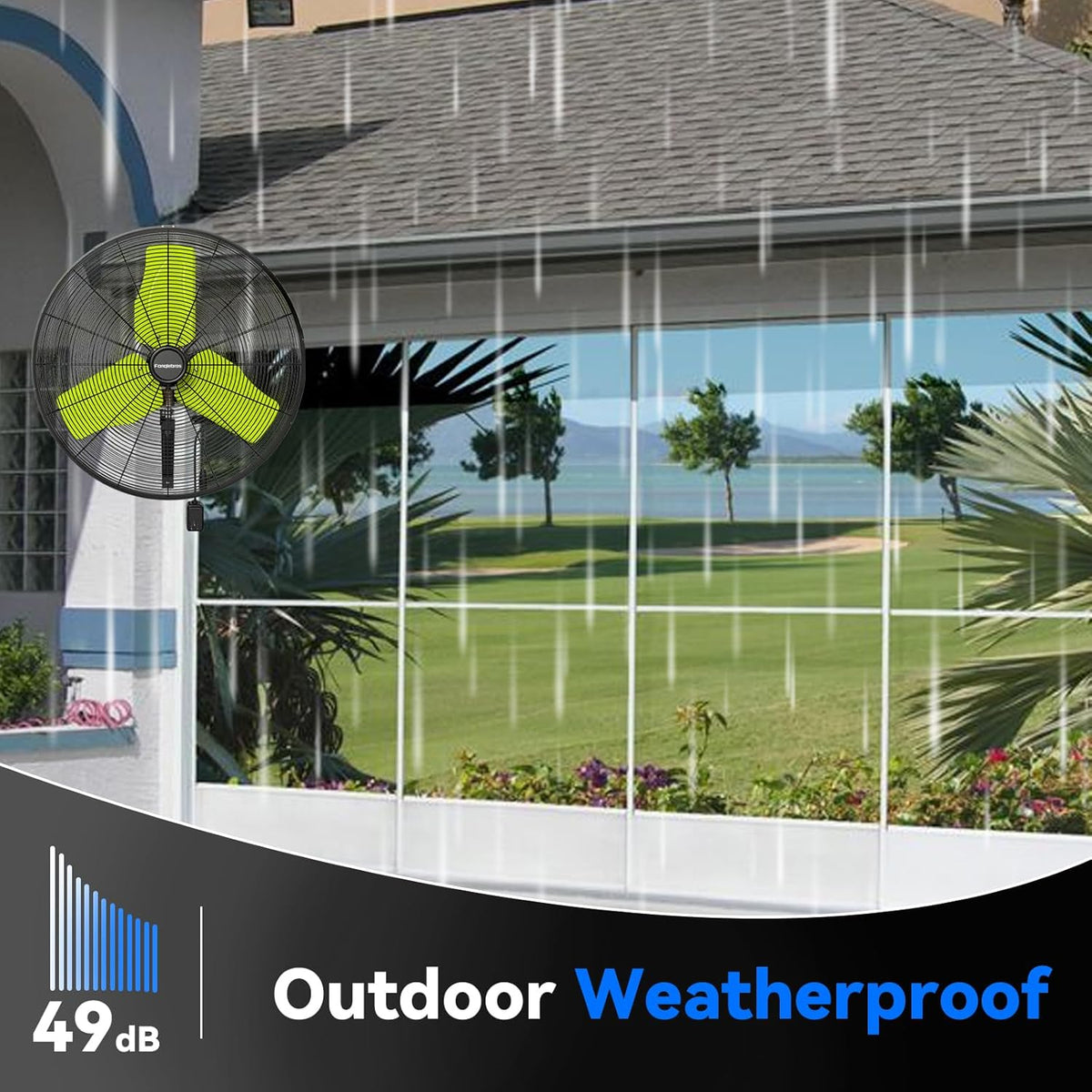 Pro 9500 CFM 24" Outdoor IP44 Waterproof Wall Mount Fan, 3-Speed Oscillating Metal Fans with