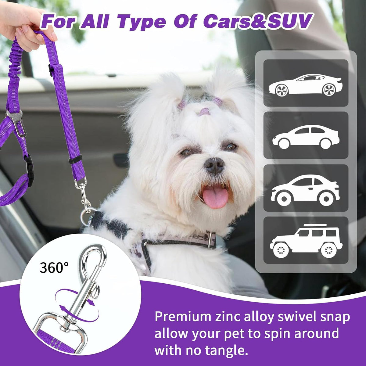 BWOGUE 2 Piece Dog Seat Belt for Car with Elastic Bungee Buffer Safety Seatbelt Car Headrest