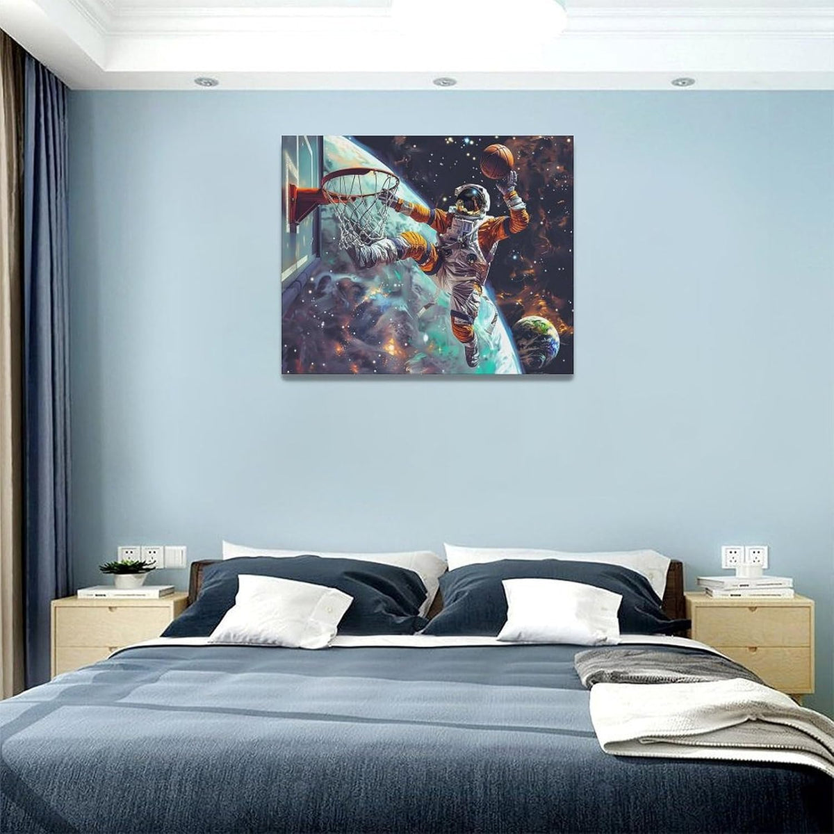 Quorin Astronaut Wall Art Funny Spaceman Basketball Pictures Space Galaxy Planet Wall Decor Canvas
