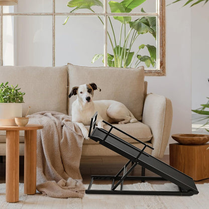 Dog Ramp, 5 Level Adjustable Height Folding Pet Ramp for High Bed, Portable Paw Ramps Large Bed